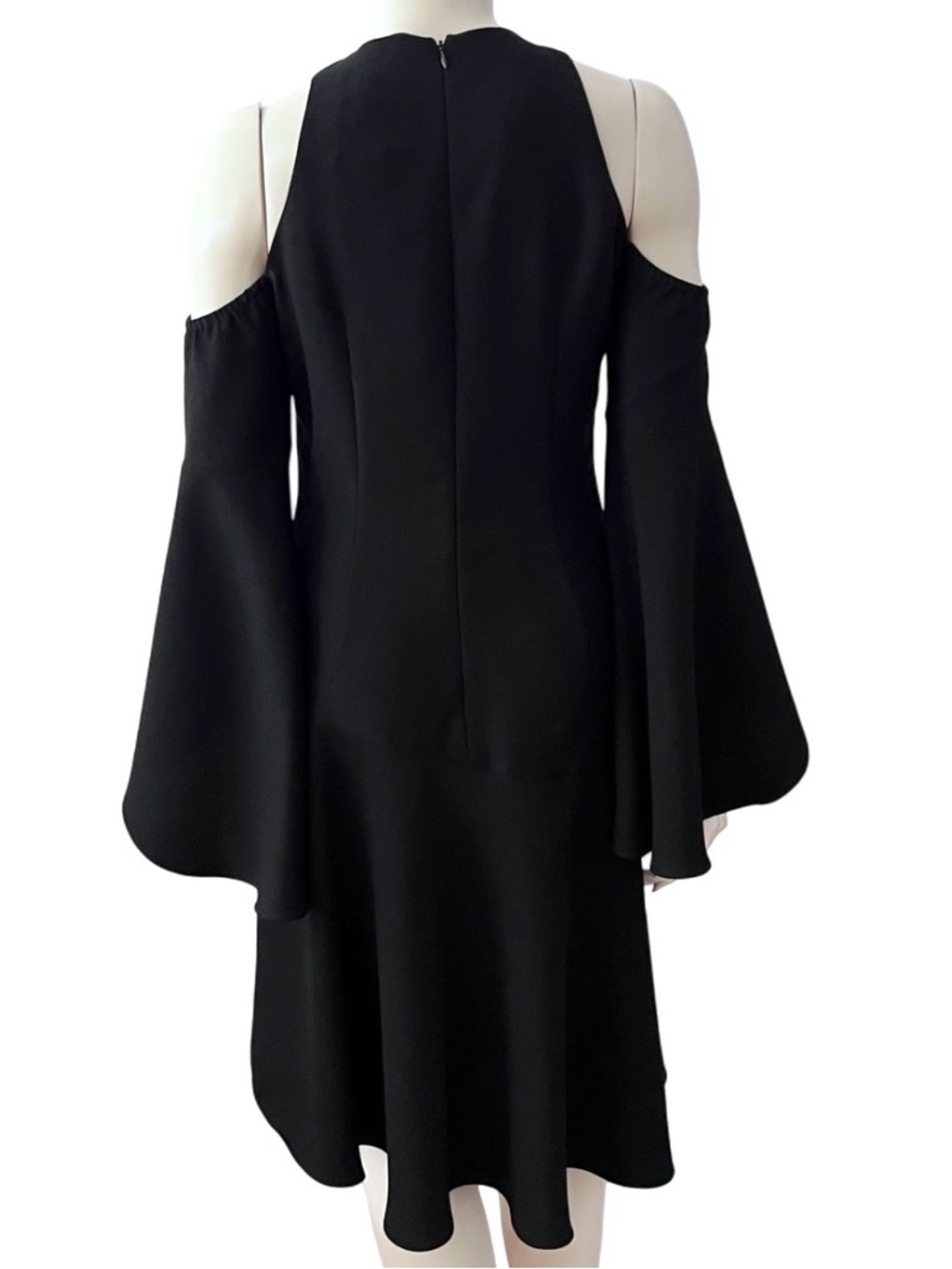 Scripted Cold-Shoulder Bell-Sleeve Dress M - Picture 9 of 13